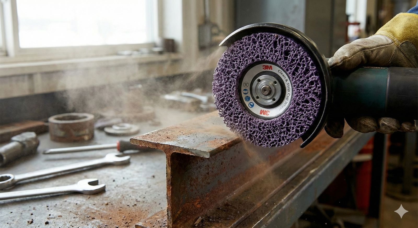 Penggunaan 3M Scotch-Brite Clean & Strip Cup Wheel Pada Permukaan Logam Yang Berkarat